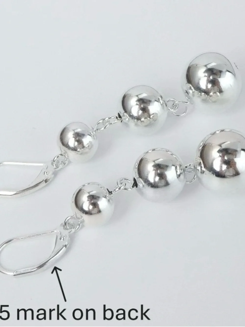 Sterling Silver 925  VTG  Three Linked Hollow Ball Graduate Long Drop Earrings